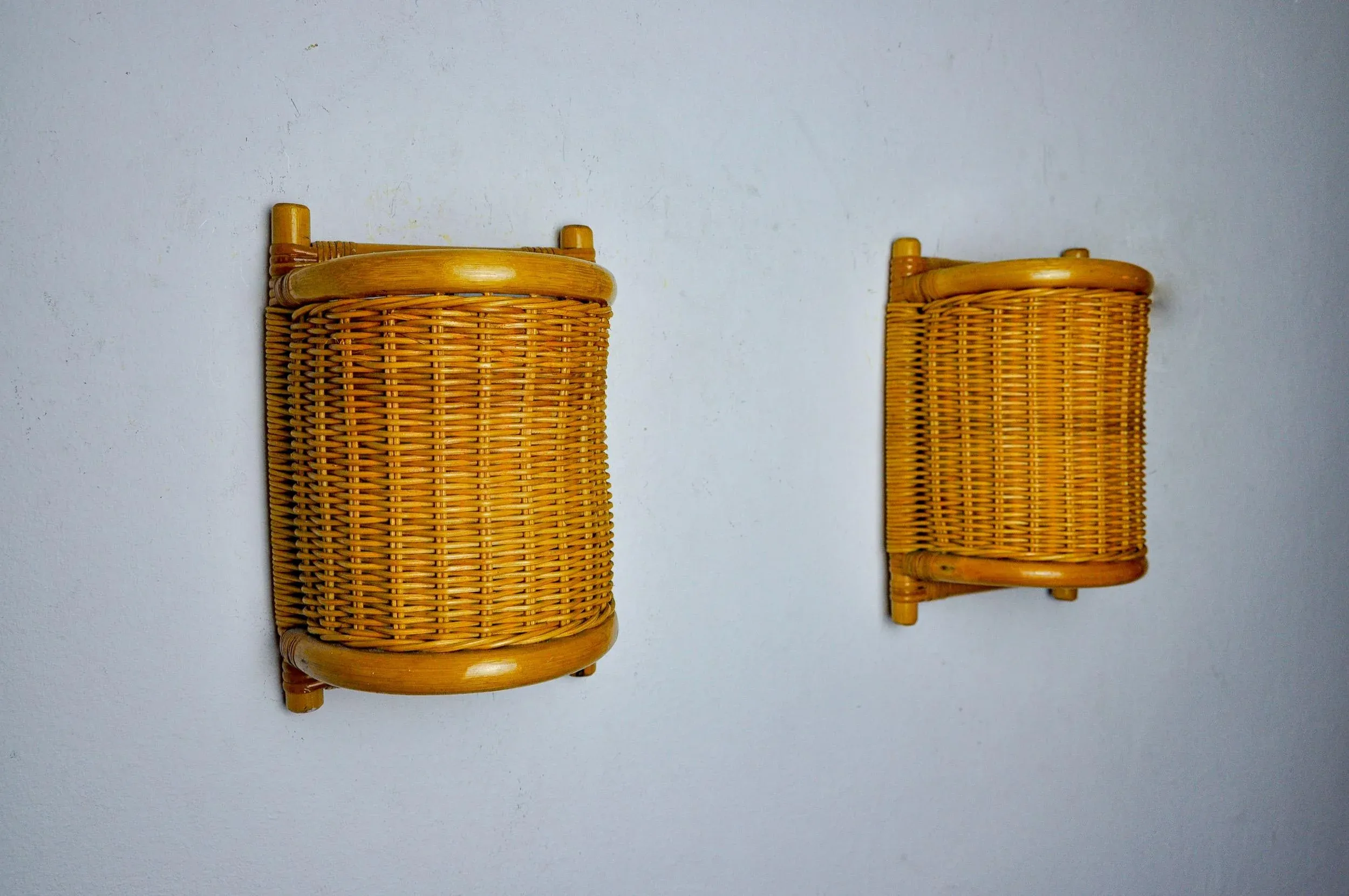 Rattan Sconces, France, 1960, Set of 2