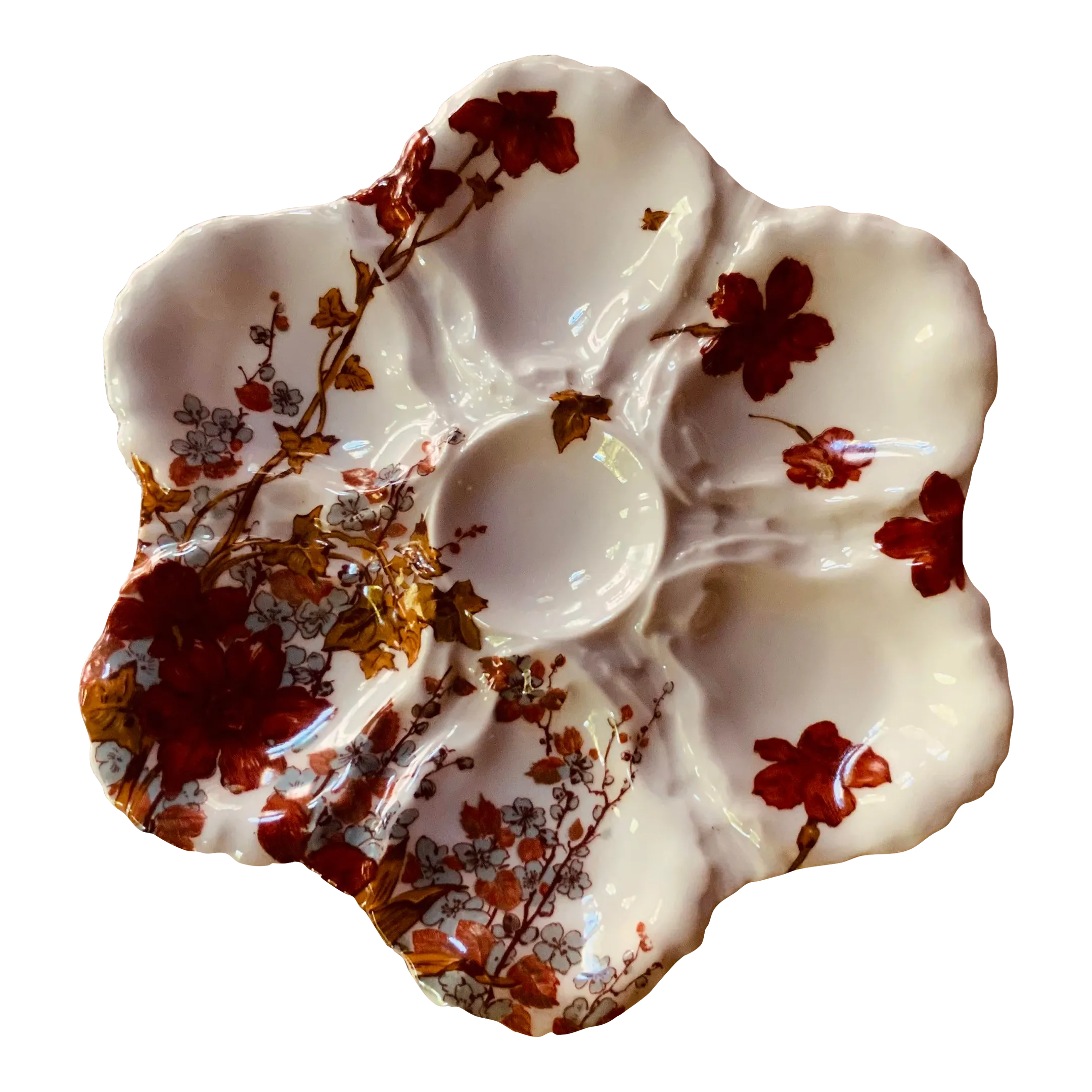 Circa 1880 French Porcelain Oyster Plate - Hand-Painted Wildflowers