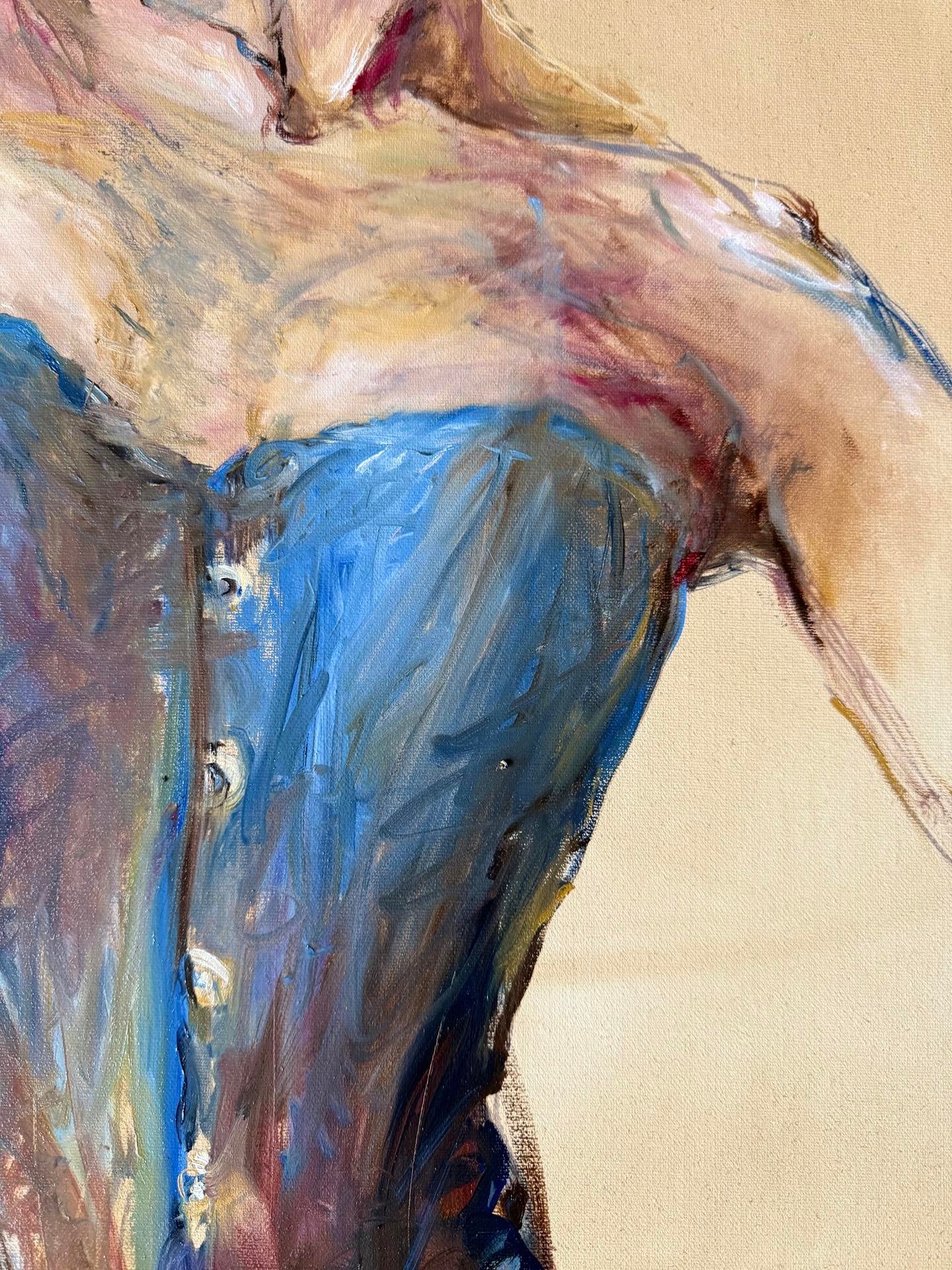 Artist Liubou Sas “Between Breaths” Modern Original PaintingVintage Distressed Oushak Carpet - 8\'8\