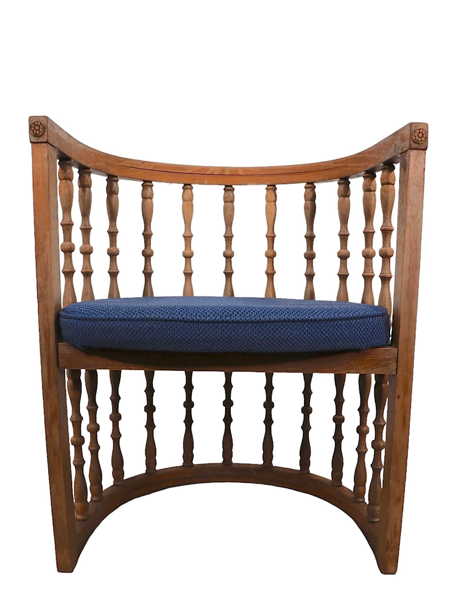 Brutalist Spanish Style Spindle Back Barrel Chair C 1970's