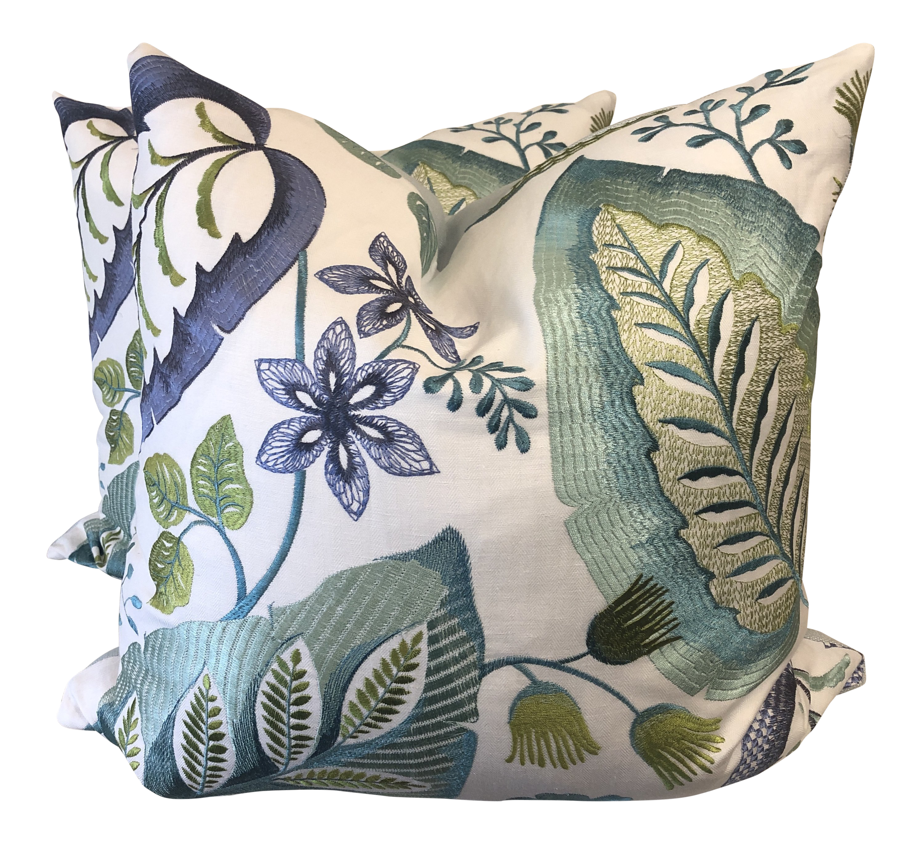 Custom Embroidered Floral And Leaf 22 Pillows A Pair Chairish