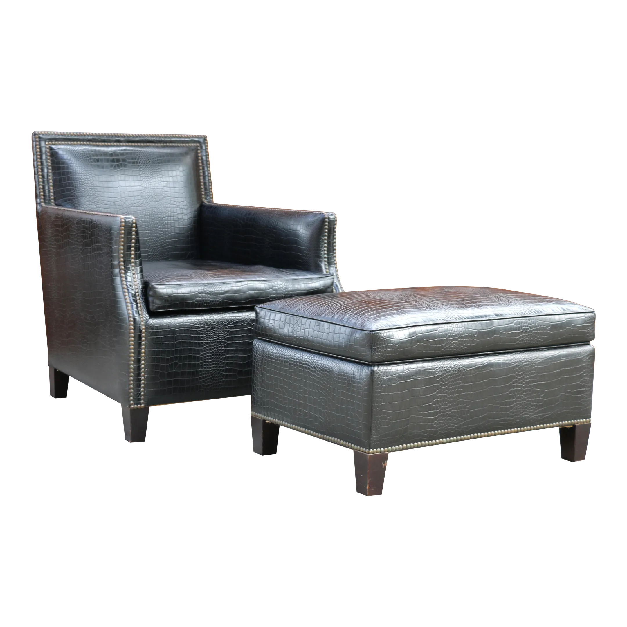 Art Deco Faux Crocodile Leather Club Chair With Ottoman, 1990s