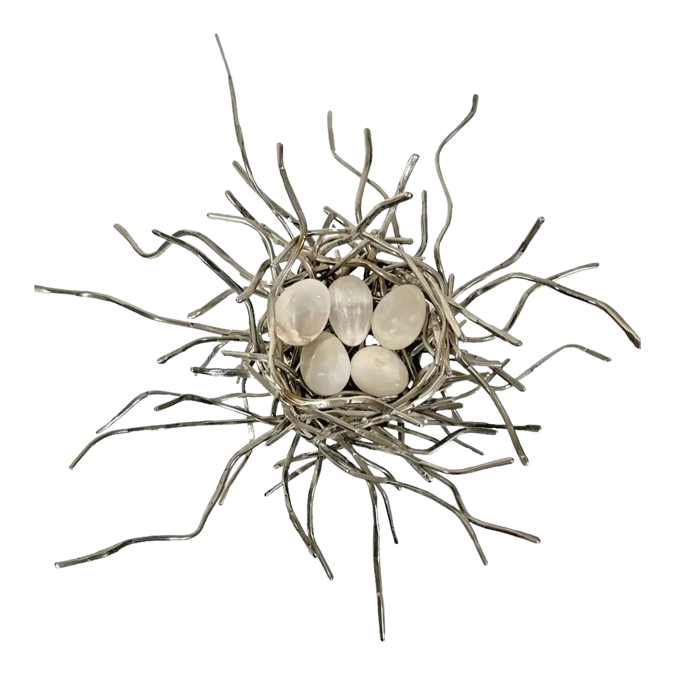 Larry Whiteley Signed Spring Bird Nest Forged Steel & Opalite Eggs Sculpture