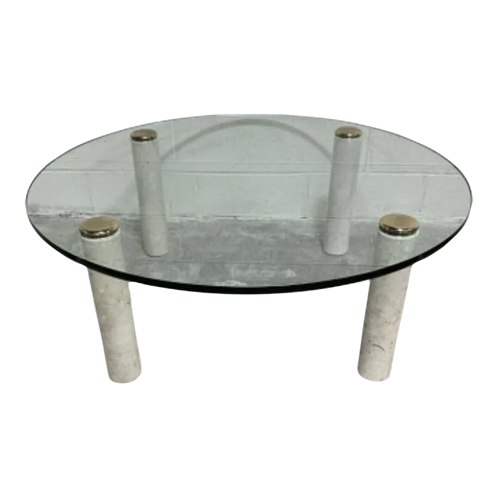 1980s Carrara Marble, Brass and Glass Coffee Table Chairish