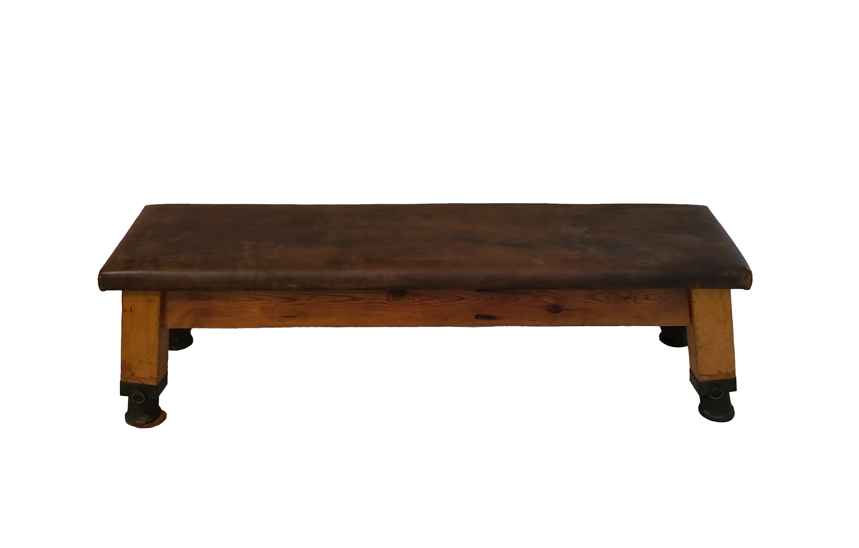 Mid 20th Century Vintage Industrial Leather Bench, image size:2913x1857