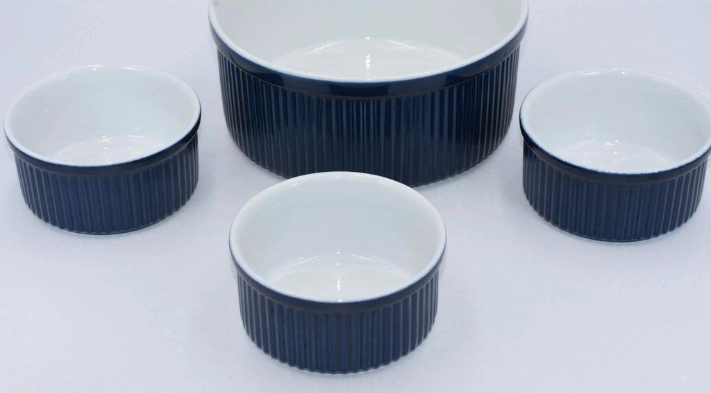 1980s Dansk Bistro 4pc Christianshavn Blue Ribbed Ramekins  display picture 1