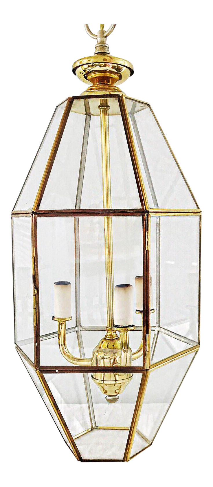 Vintage Brass and Glass Hexagonal Lantern Chandelier Chairish