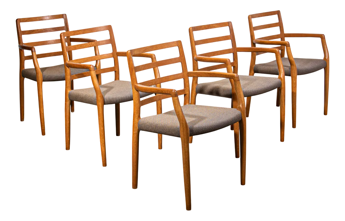 Model 68 Armchairs in Oak with Original Fabric by Niels Otto