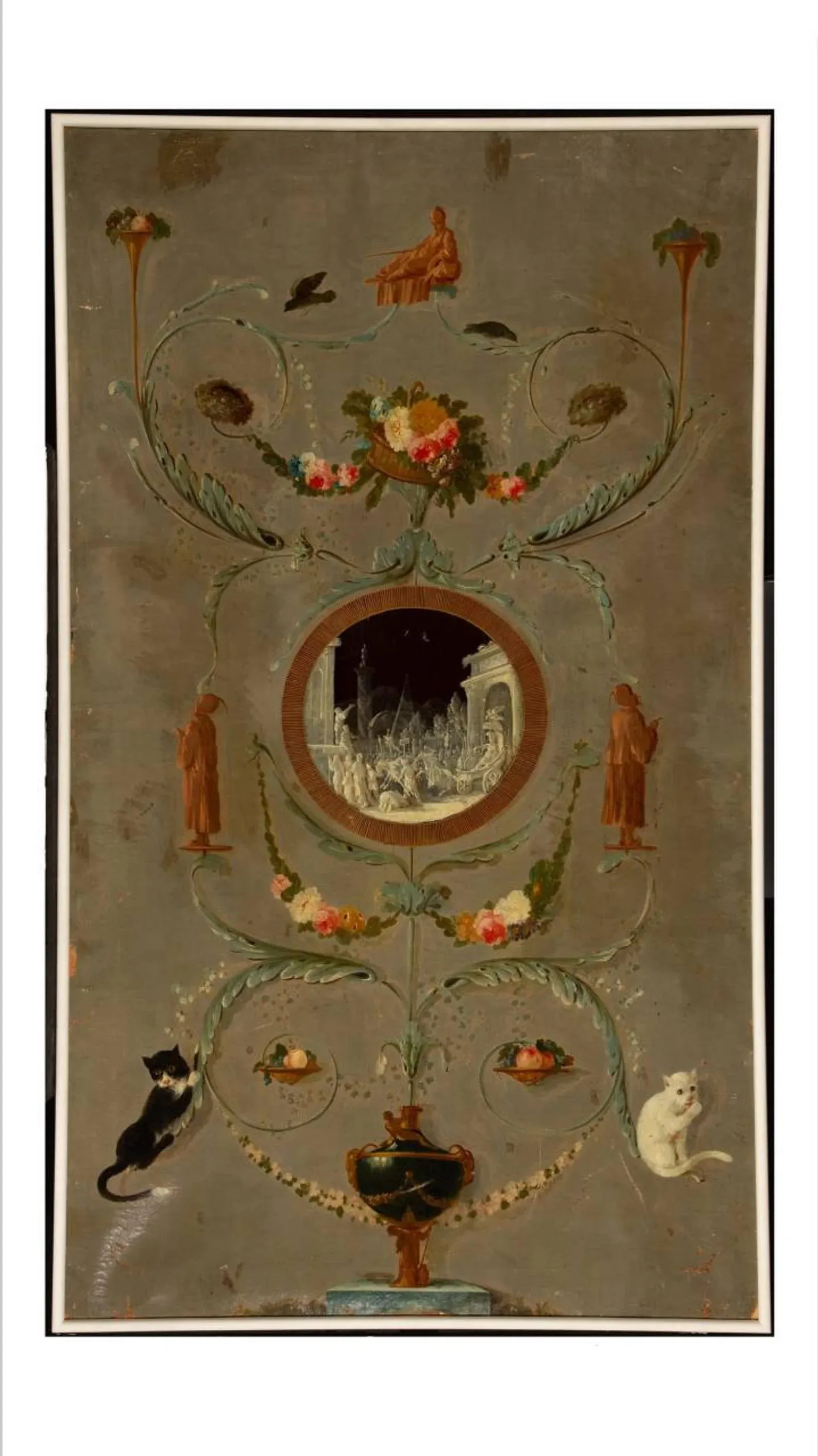 Neoclassical Wall Mural, 18th/19th Century Italian Grottesca Oil on Canvas Architectural Panel