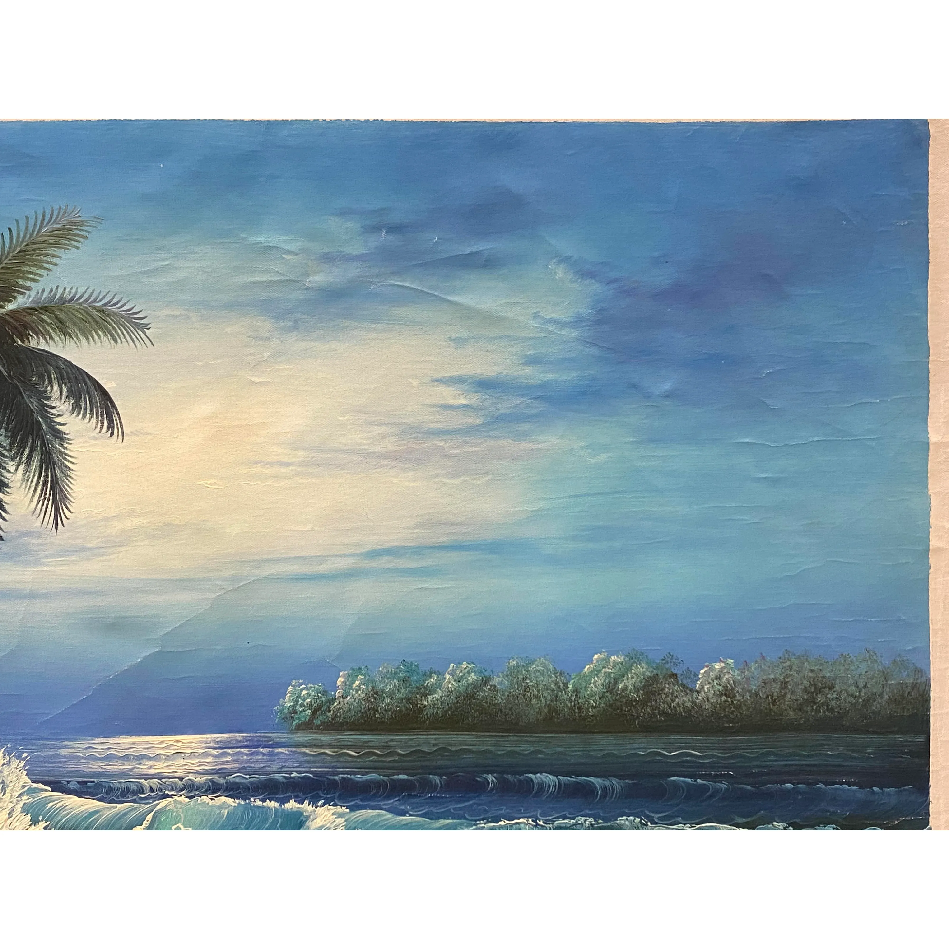 Oil Paint Canvas Art Palm Tree Ocean Beach Wave Wall Decor Painting, image size:4000x4000