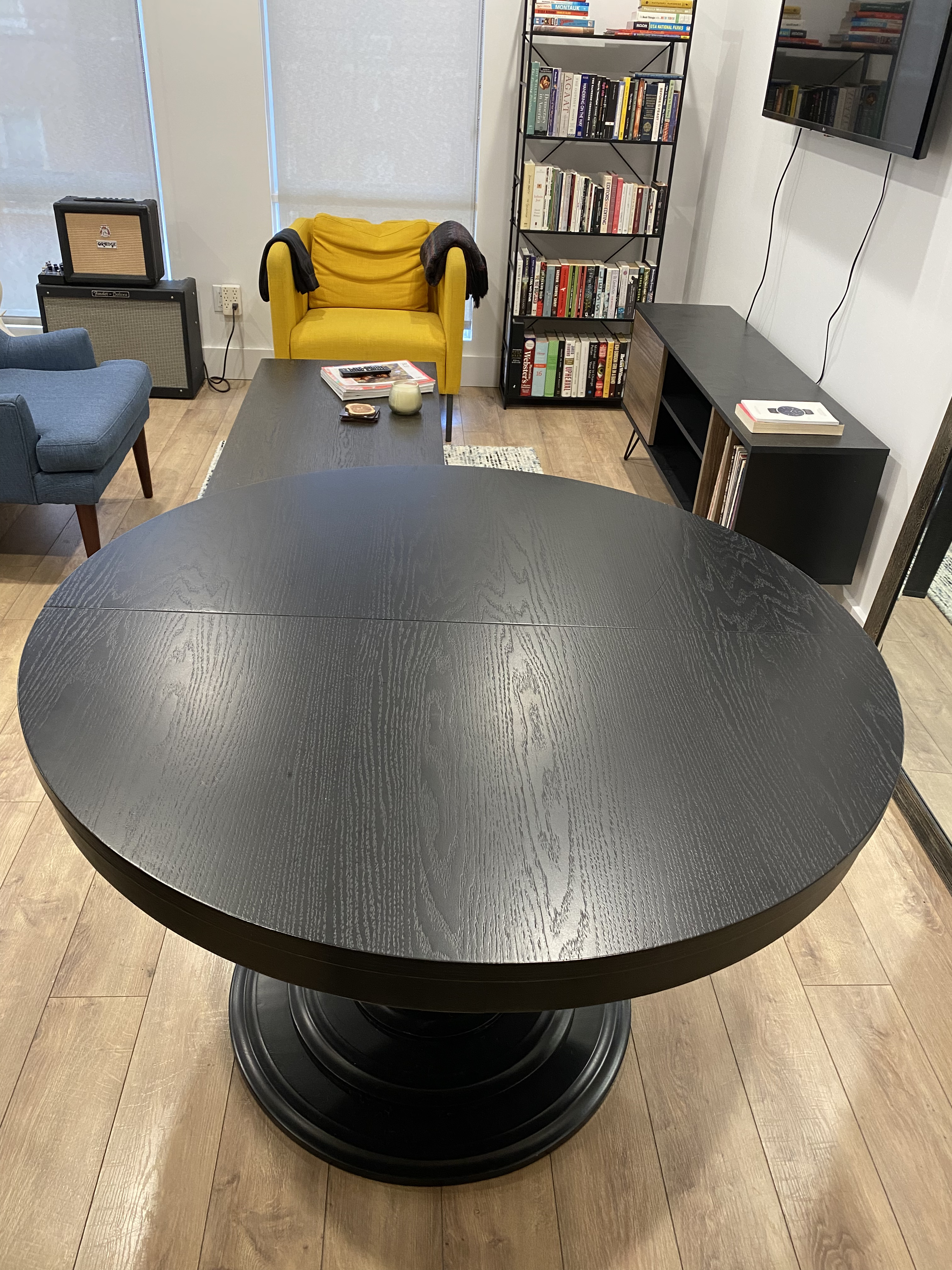 Crate and Barrel Aniston Black 45 Round Extension Dining Table