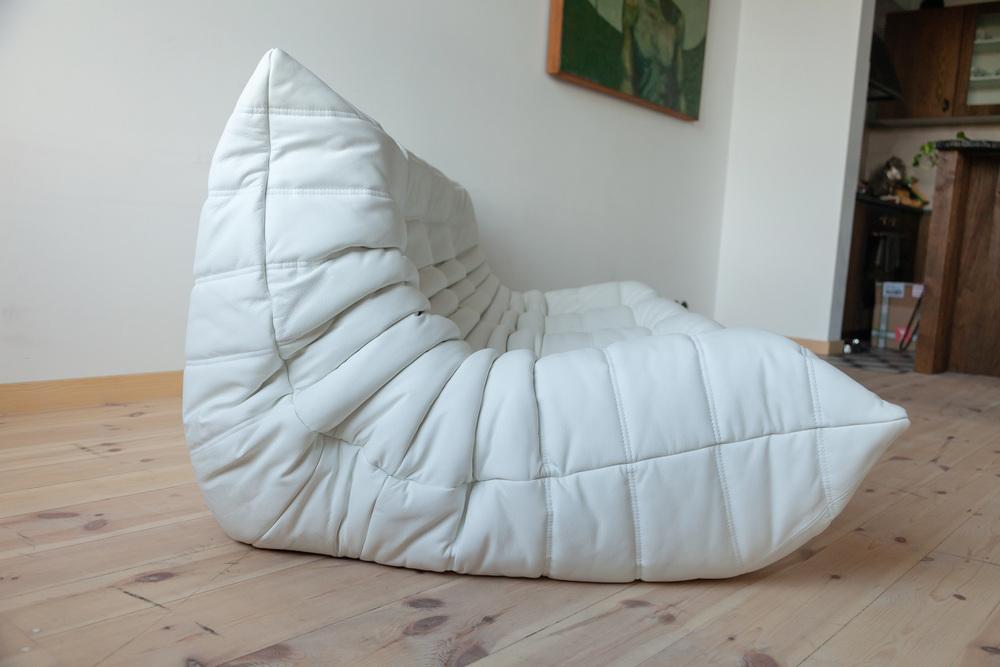 White Leather Togo 3-Seater Sofa by Michel Ducaroy for Ligne Roset
