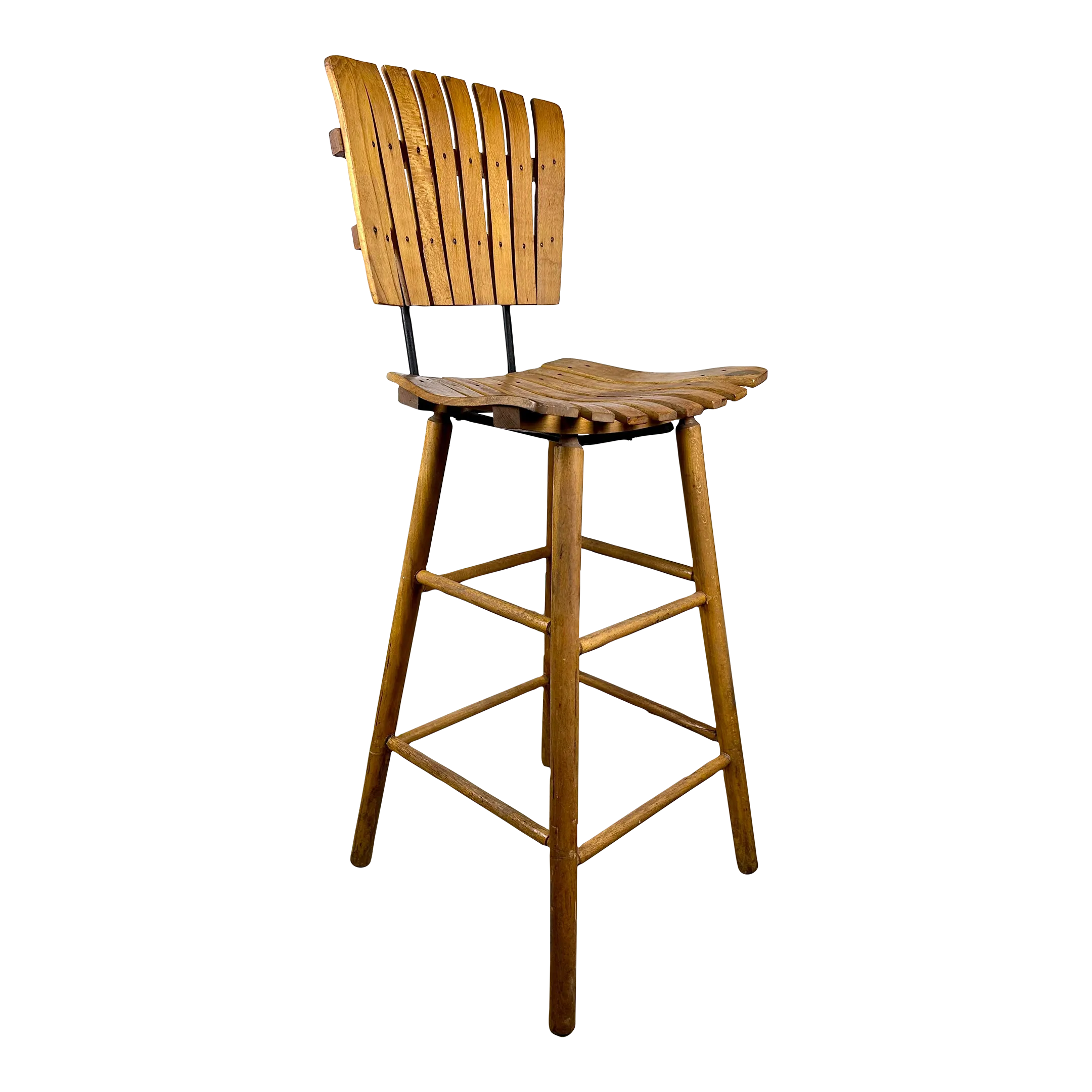 Mid Century Arthur Umanoff Style Slatted Wood Bar Stool by Nevco