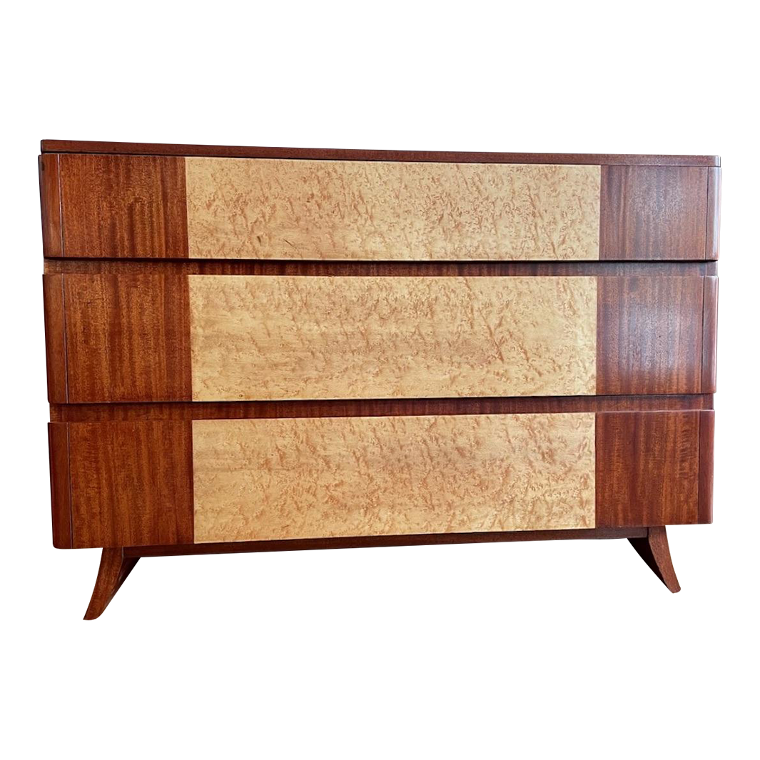 Art Deco Modern Mahogany & Birdseye 3 Drawer Chest/Dresser by Rway