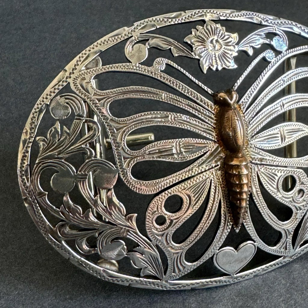 Fleming Butterfly Belt Buckle Sterling Silver‎ Filigree Etched Coastal Cowgirl Fleming Butterfly Belt Buckle Western Sterling Silver  main image 4