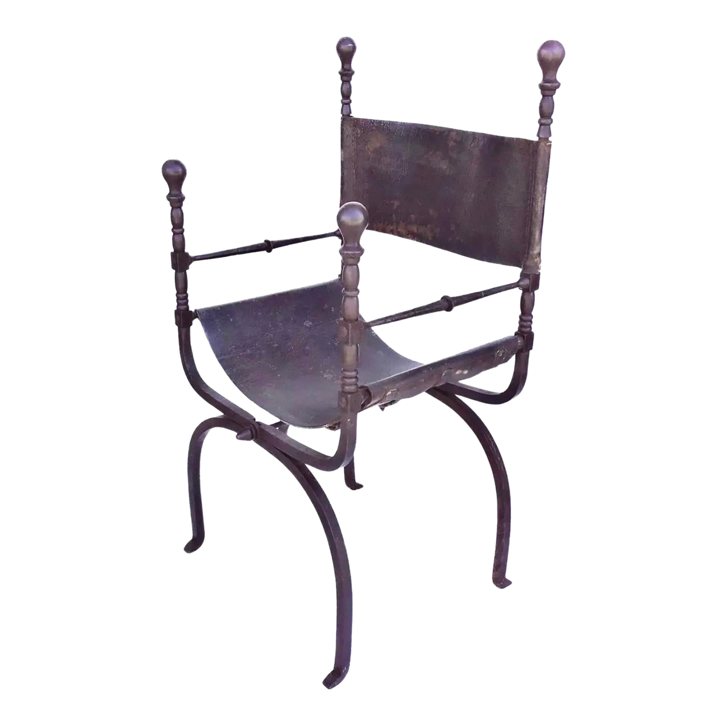 19th Century Italian Iron and Leather Savonarola or Curule Chair Chairish