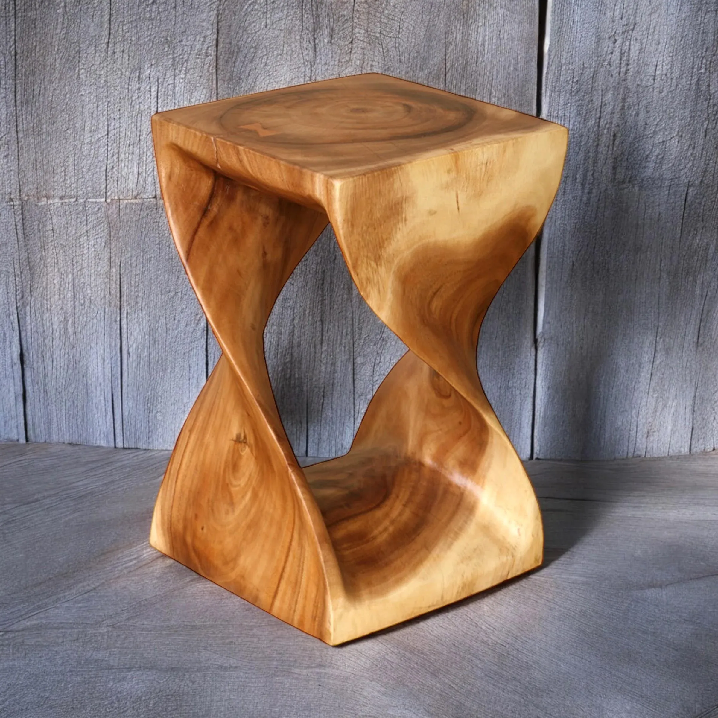 Acacia Wood Twist Stool | Chairish