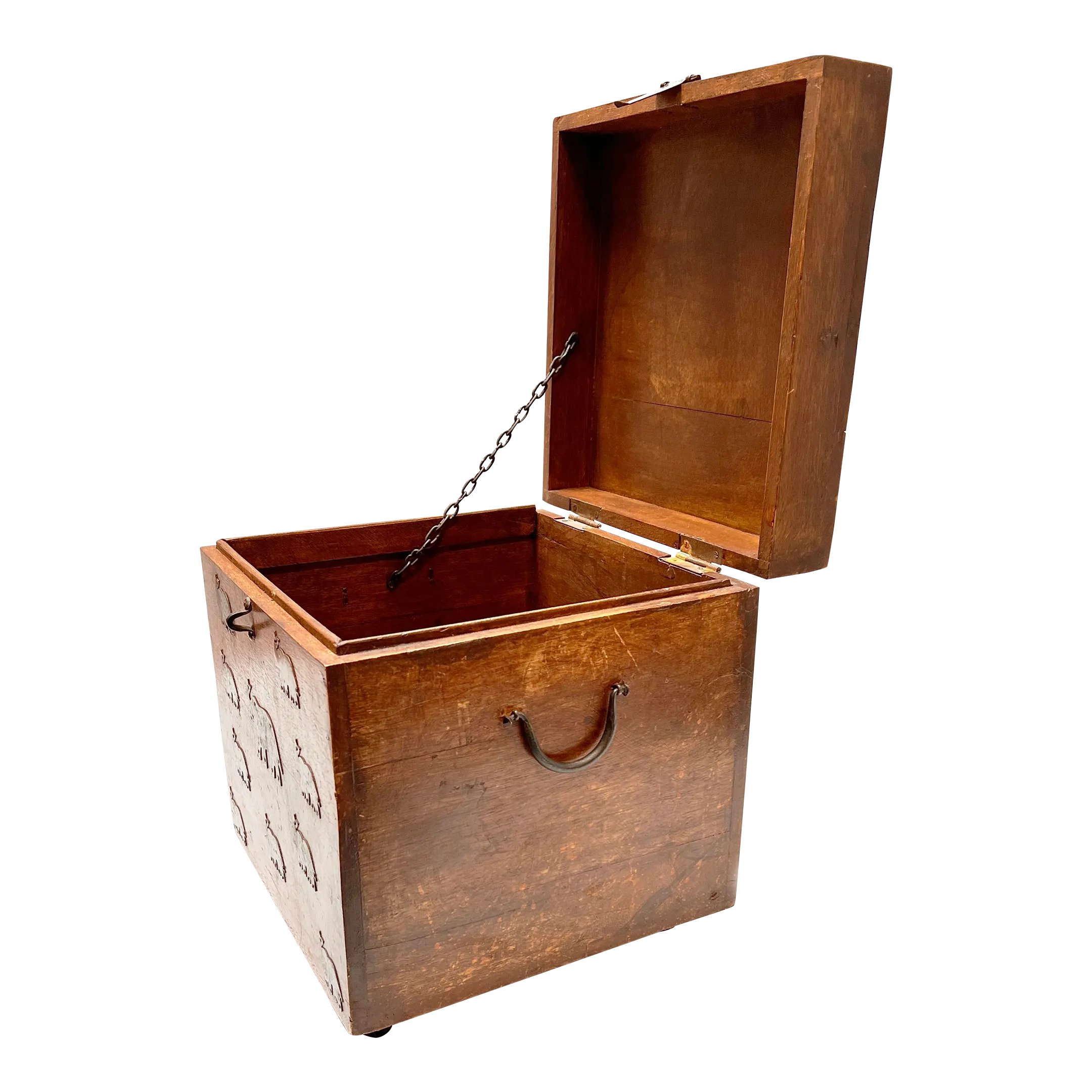 Vintage Wooden Storage Box on Wheels With Metal Elephant Motifs | Chairish Vintage Wooden Storage Box on Wheels With Metal Elephant Motifs | Chairish