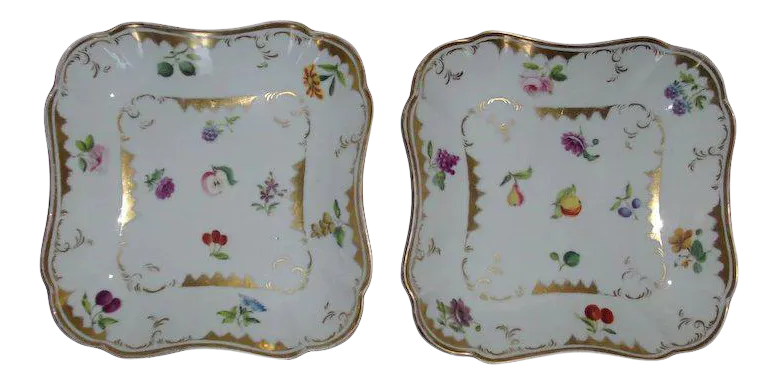 1810 Paris Porcelain Square Dessert Dishes - A Pair