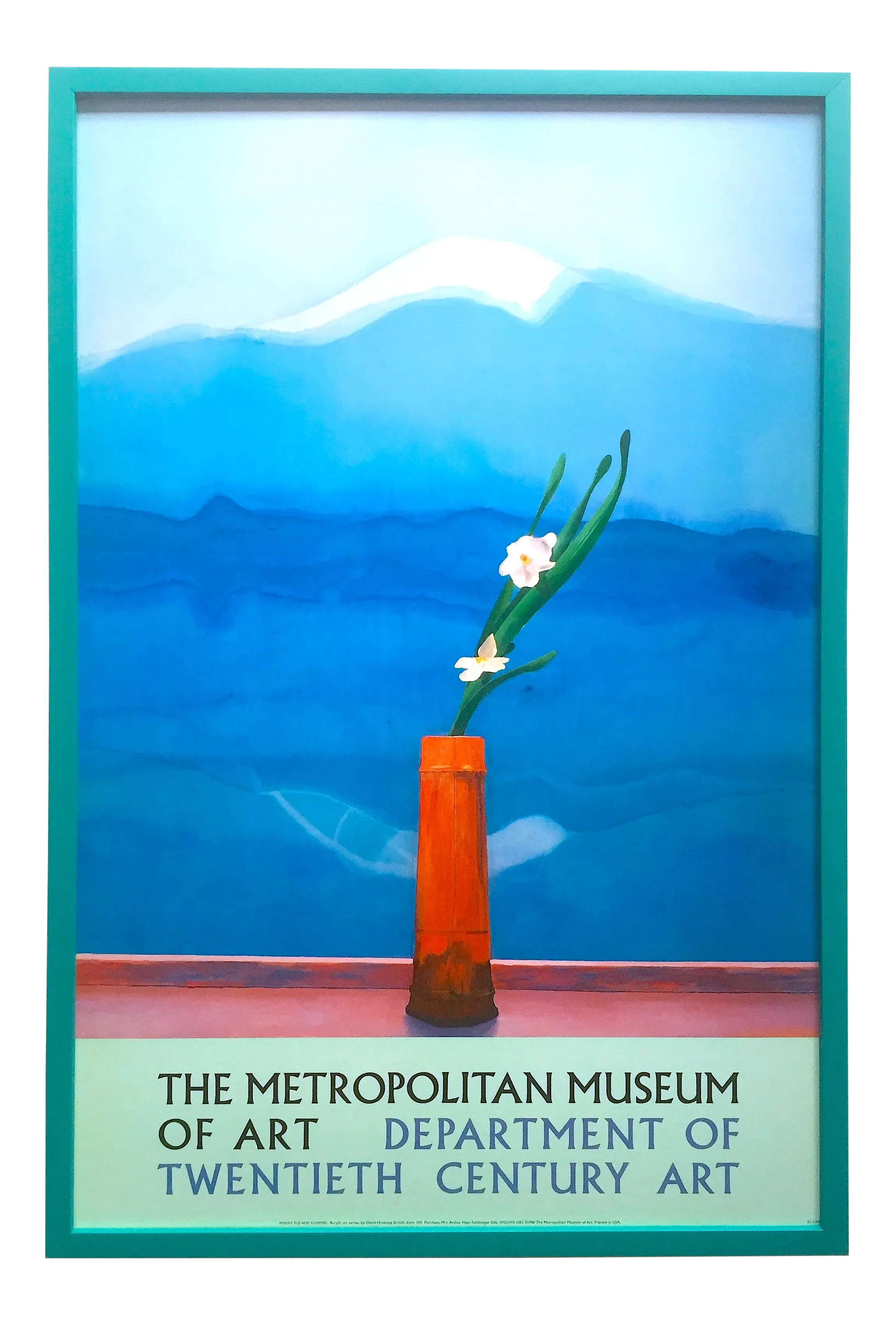David Hockney Rare Vintage 1988 Lithograph Print Framed Metropolitan Museum Poster Mount Fuji And Flowers 1972 Chairish