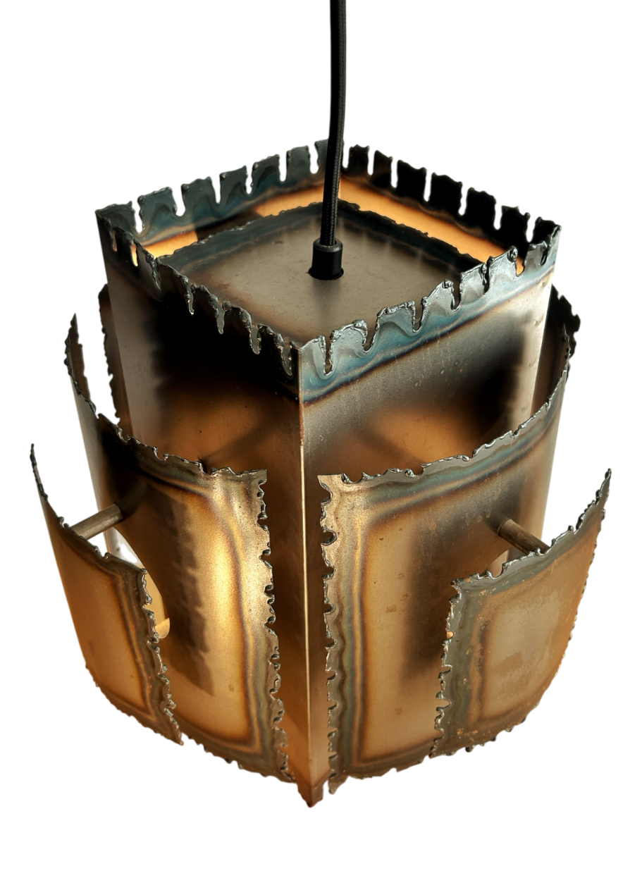 Pendant Lamp in Flame-Cut Steel attributed to Svend Aage Holm Sørensen, Denmark, 1960s