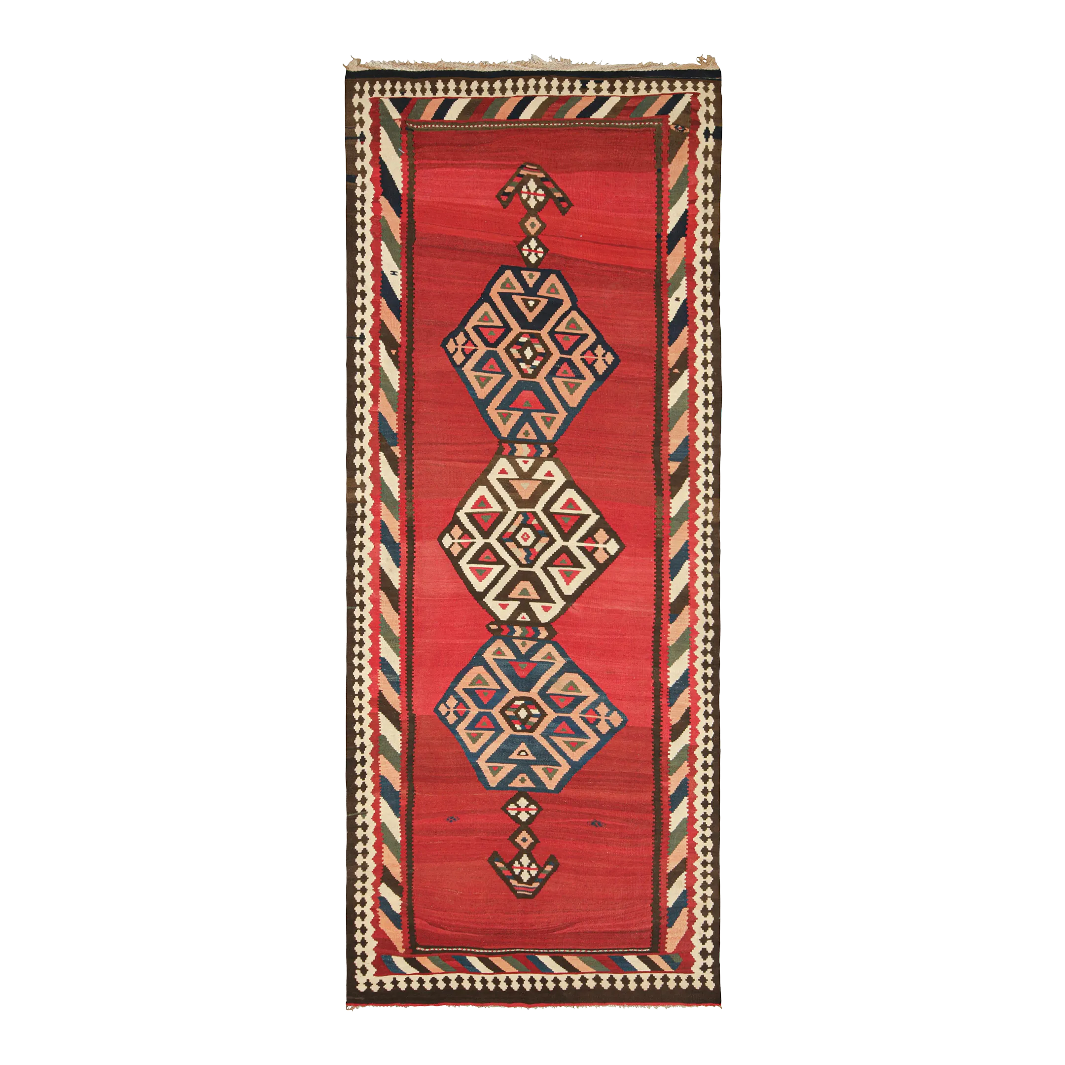 Vintage Kilim Runner in Red With Geometric Medallions, From Rug & Kilim