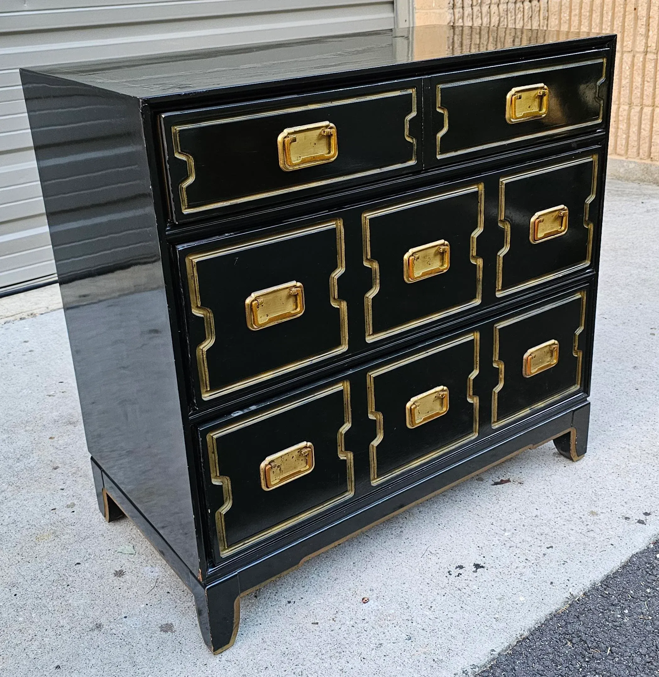 Vintage Black and Gold Dorothy Draper Style Chest