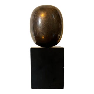 Modernist Silvered Bronze Super Egg Sculpture on Ebonized Wood