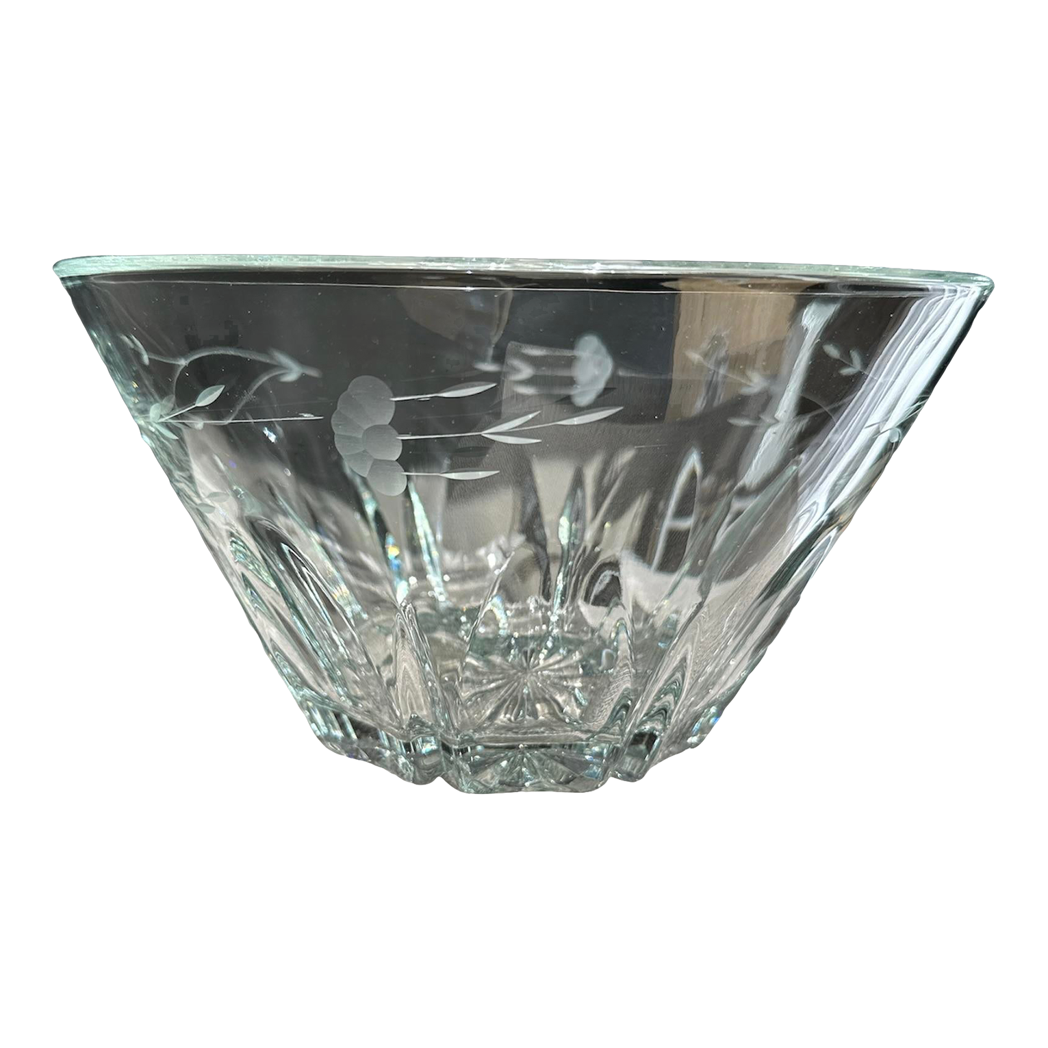 Princess House Crystal Glass Serving Bowl With Etched Flowers Heritage