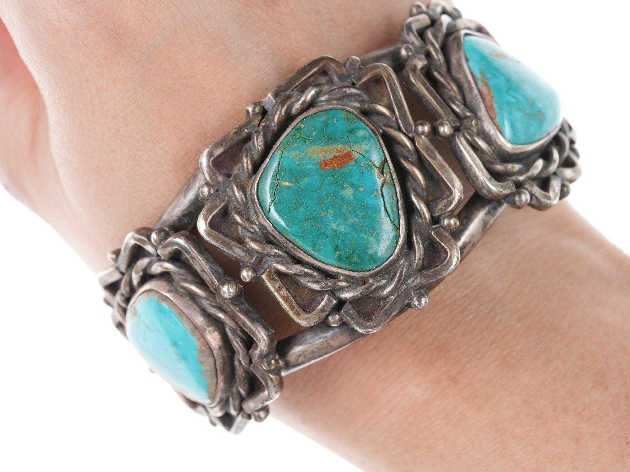 40's-50's Navajo Silver bracelet with turquoise | Chairish