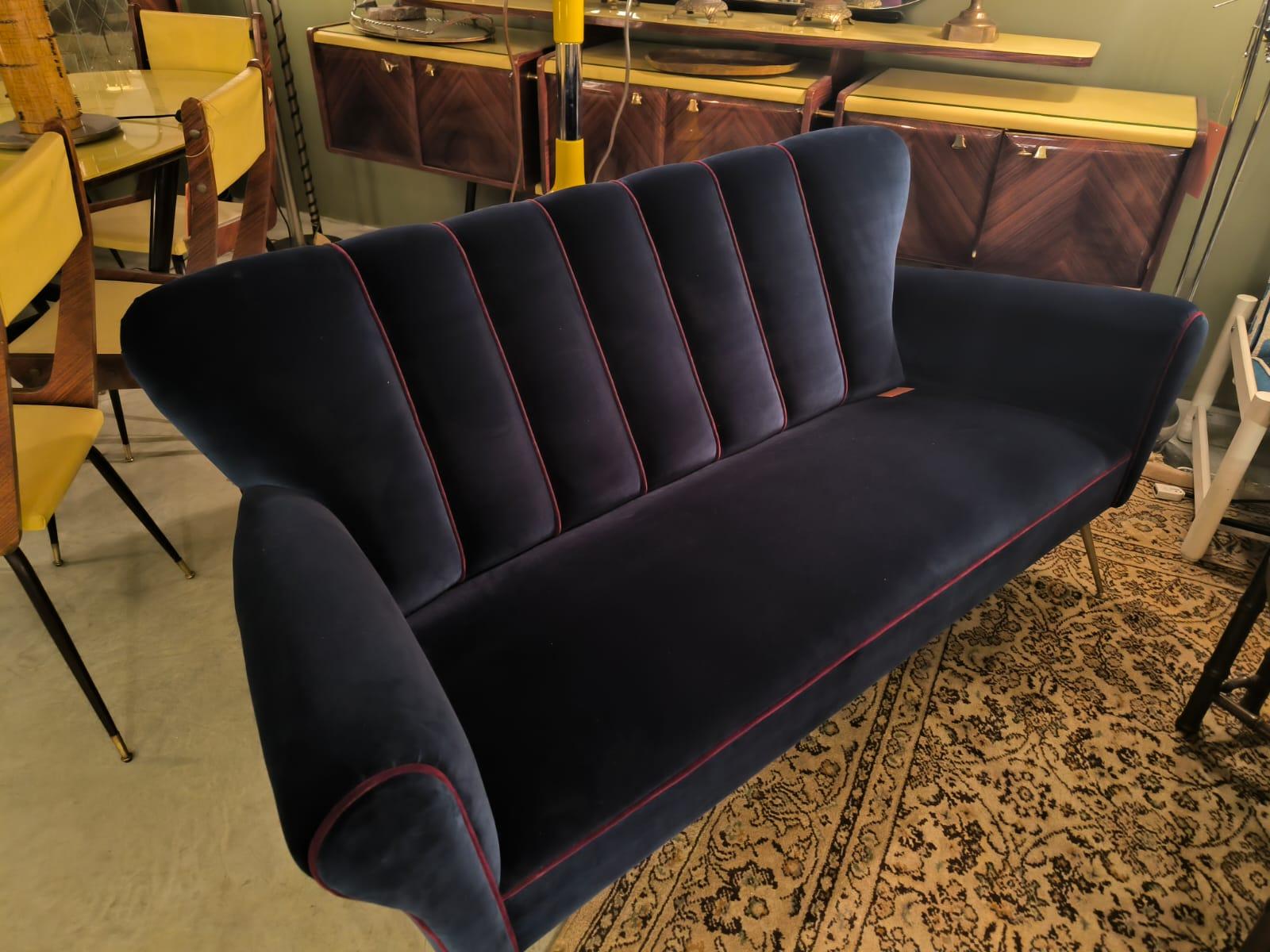 Blue Lounge Chair with Red Thread Edging, 1960s