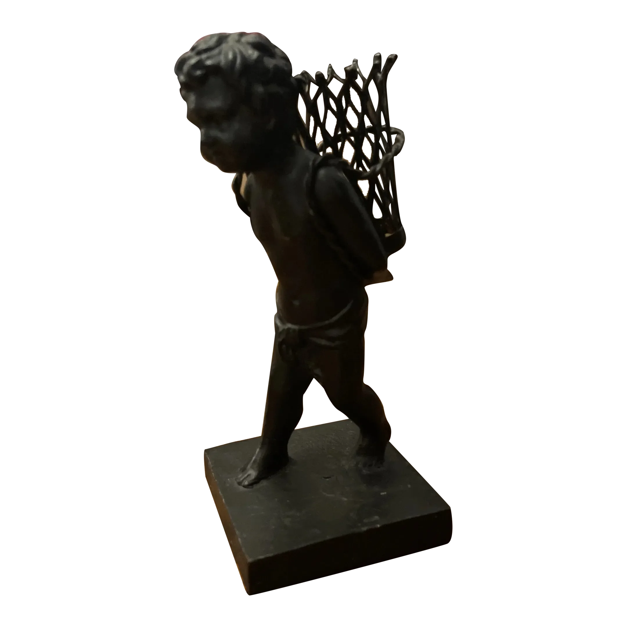 Early 20th Century Bronze Cherub Figure With Basket