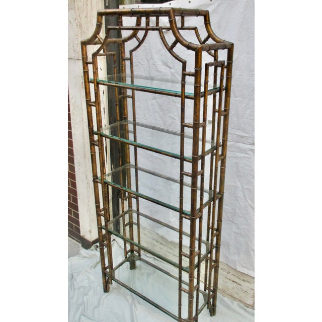 1980s Chinese Chippendale Pagoda Style Iron Faux Bamboo Etagere For Sale - Image 5 of 18