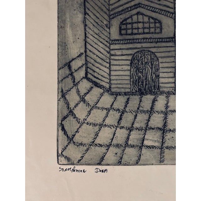 Folk Art Dora Szampanier, Etching of destroyed synagogue - Grodno, Belarus For Sale - Image 3 of 6