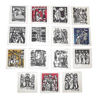 Vintage Signed/Dated & Chop Marked Sadao Watanabe New Testament Woodblock Prints - Set of 15 For Sale