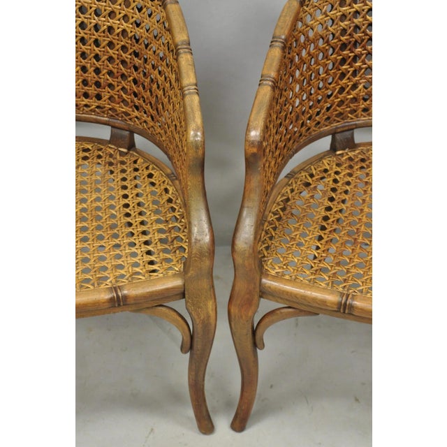 Vintage Hollywood Regency Faux Bamboo Wood & Cane Barrel Back Lounge Chair, Pair For Sale In Philadelphia - Image 6 of 15