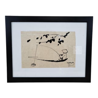 1990s Japanese Sumi Ink Drawing, Framed For Sale