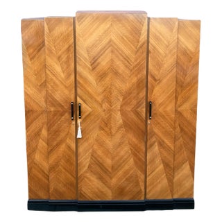 Art Deco Geometric Stepped Triple Wardrobe, 1920s For Sale
