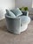 A custom Portofino swivel chair by The Joneses, handmade in Los Angeles. Upholstered in soft seafoam velvet ("Royale...