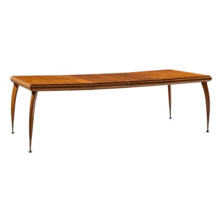 Gio Ponti Style Mid Century Italian Walnut and Brass Expanding Dining Table With 2 Leaves For Sale