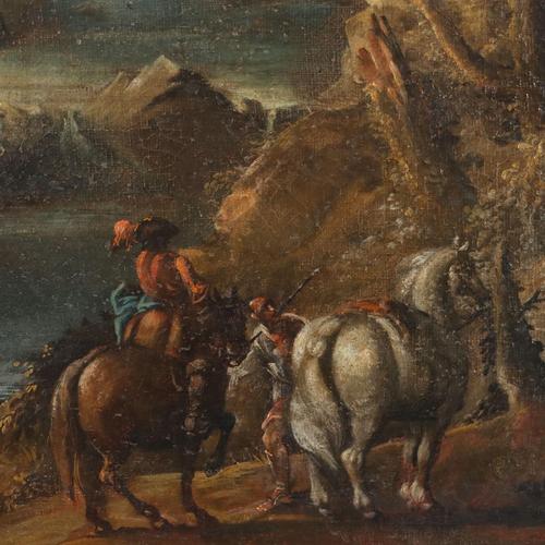 River Landscape with Figures, 1700s, Oil on Canvas For Sale - Image 5 of 12