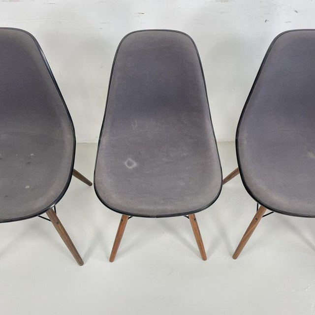 DSW Upholstered Side Chairs with Grey Covers by Charles and Ray Eames for Herman Miller, Set of 4 For Sale - Image 3 of 16