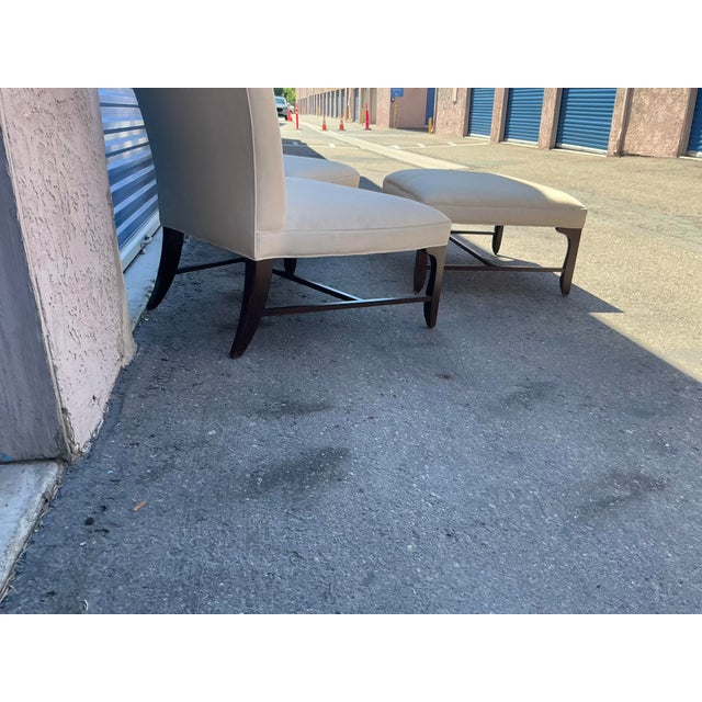 White Vintage Barbara Barry Slipper Chairs With Ottoman For Sale - Image 8 of 12
