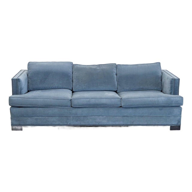 Ethan Allen Astor 3-Seat Blue Sofa – Modern Comfort and Style For Sale