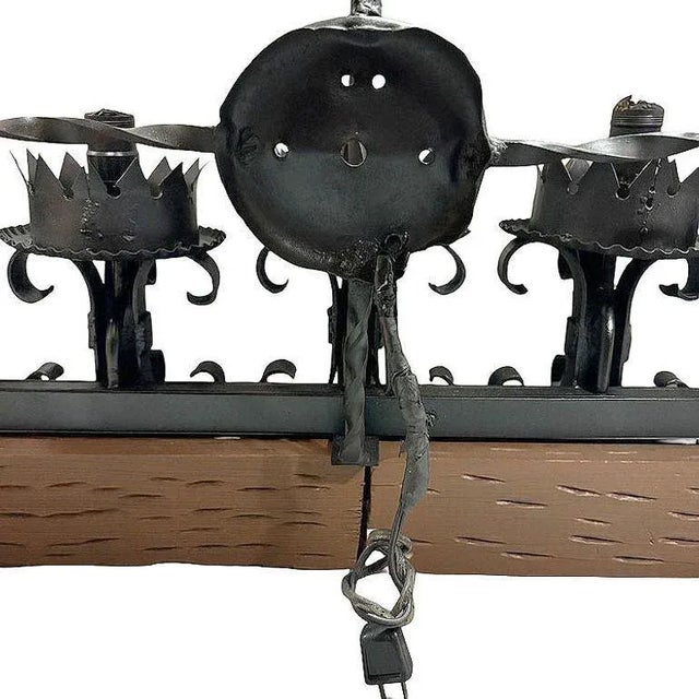 Black Spanish Revival Wrought Iron 7-Light Wood Beam Grand Wall Sconce For Sale - Image 8 of 8