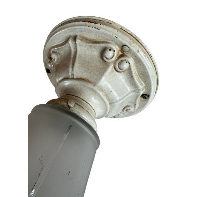 Frosted Glass Flushmount on Painted Brass Holder With Original Patina For Sale - Image 4 of 5