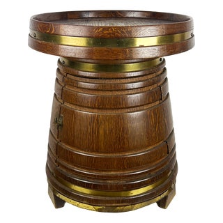 Vintage Barrel-Shaped Coppered Oak Bar Cabinet, 1950s For Sale