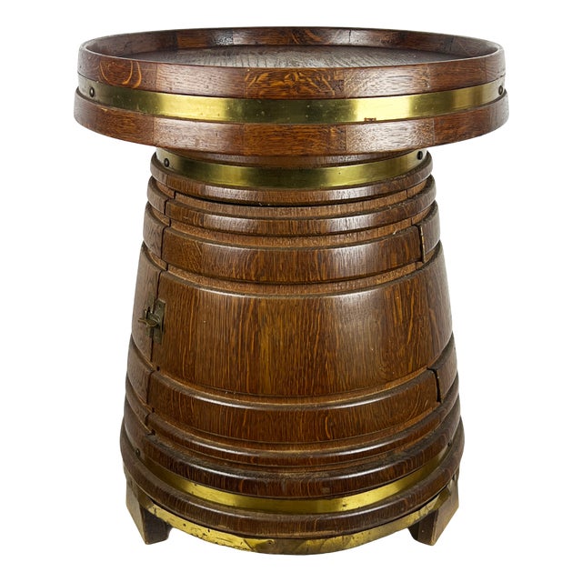 Vintage Barrel-Shaped Coppered Oak Bar Cabinet, 1950s For Sale