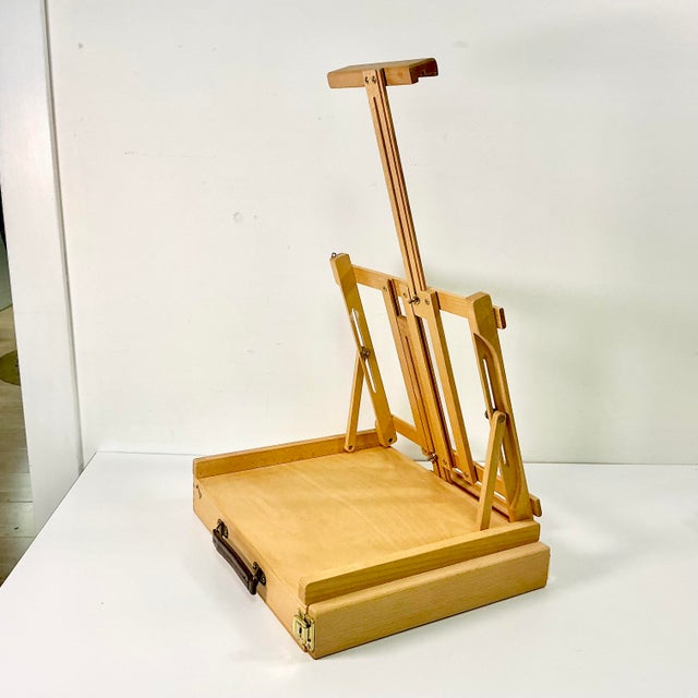 Wood 1970s Boho Chic English Painter’s Tabletop 34” Easel Portable Briefcase For Sale - Image 7 of 12
