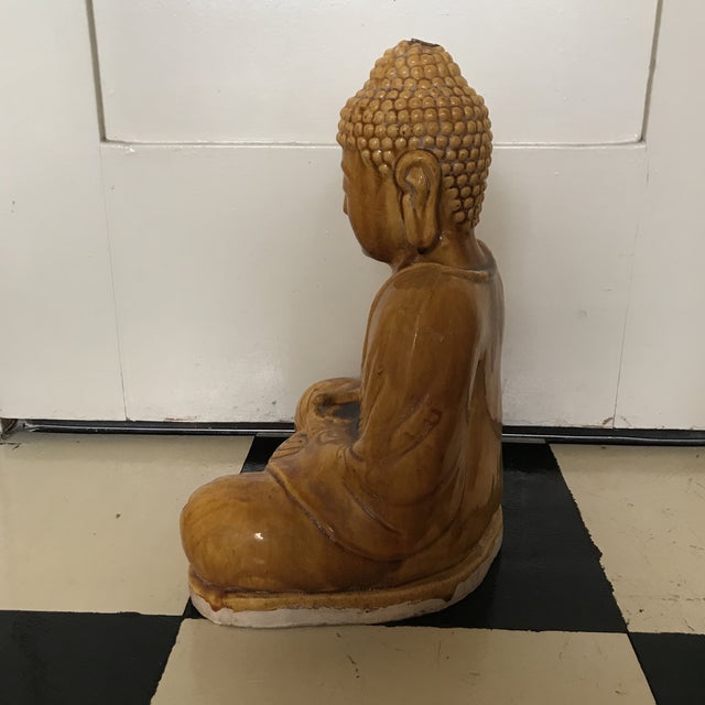 Marigold Chinese Majolica Glaze Drip Seated Mediation Buddha Statue
